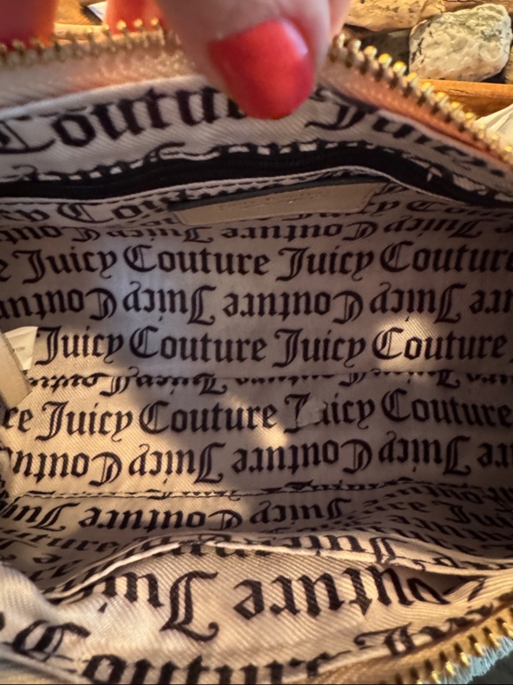 Juicy Couture Light Blue Denim Logo Shoulder Bag with Pink Strawberry Charm - Picture 4 of 5